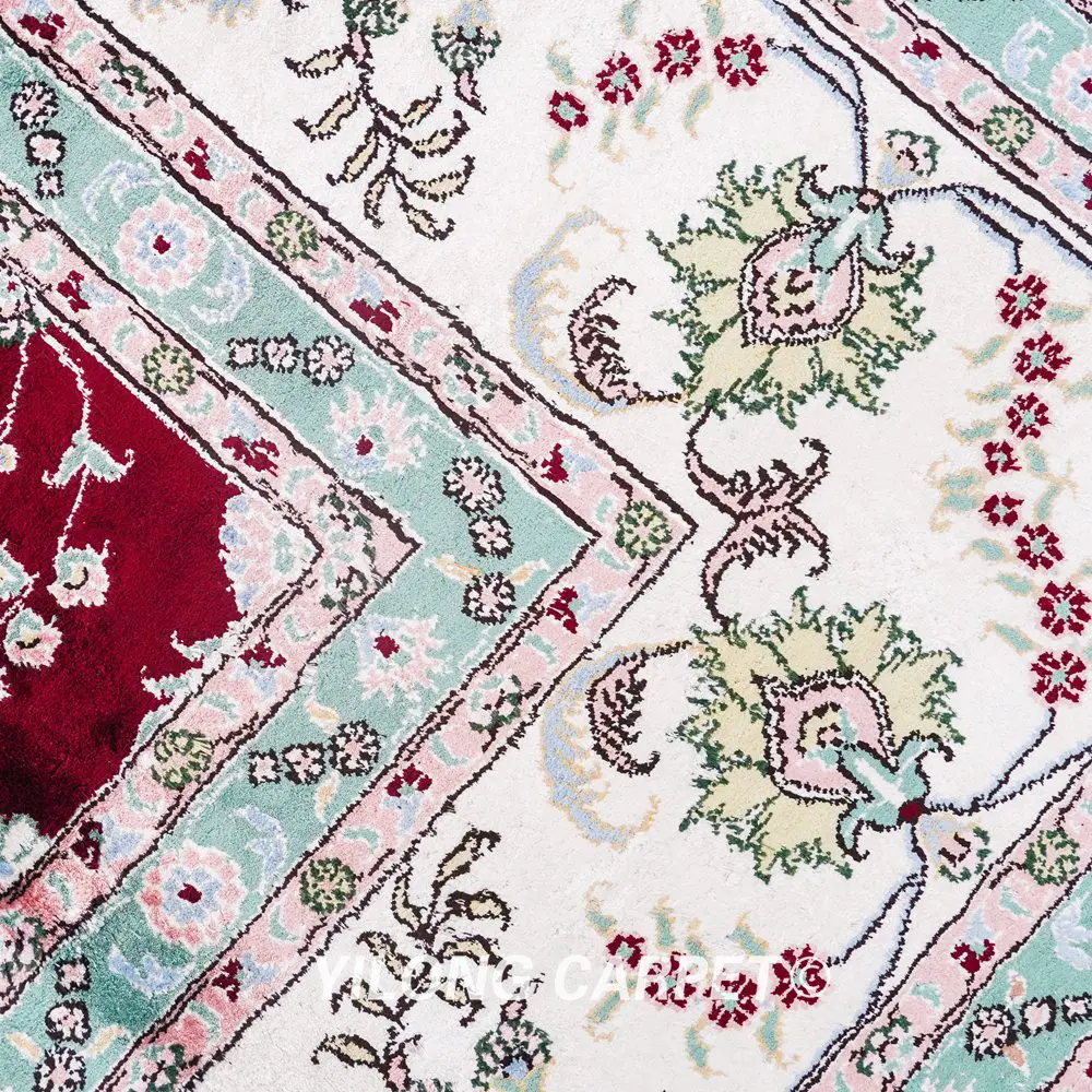 Pakistan Carpet Hand Knotted Silk Classic Red Floral Oriental Carpet 9x12ft - Image 5