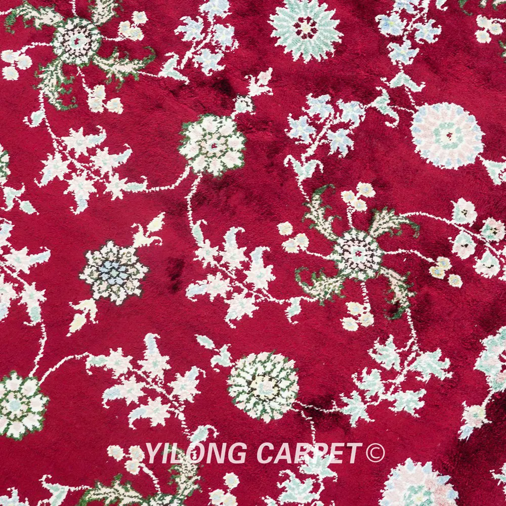 Pakistan Carpet Hand Knotted Silk Classic Red Floral Oriental Carpet 9x12ft - Image 6