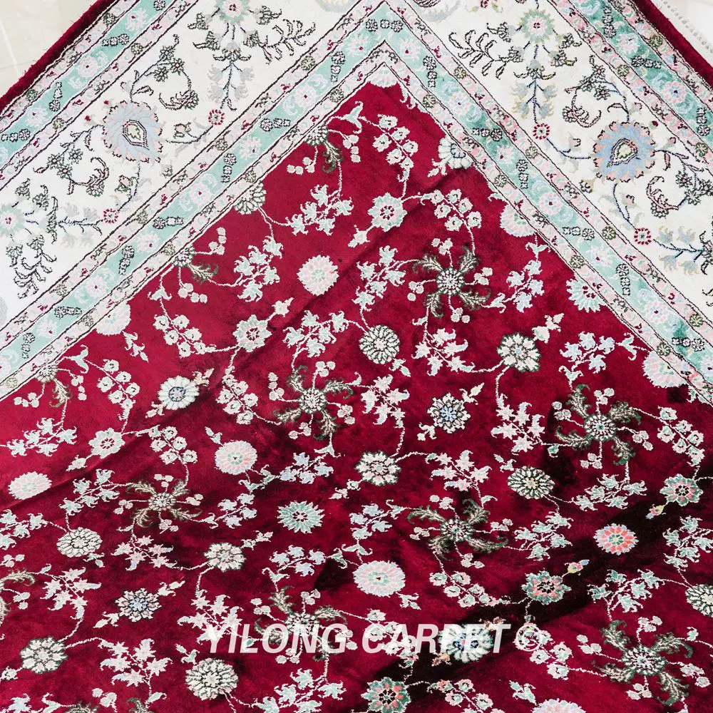 Pakistan Carpet Hand Knotted Silk Classic Red Floral Oriental Carpet 9x12ft - Image 8