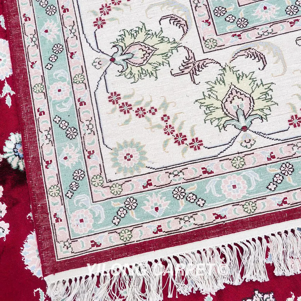 Pakistan Carpet Hand Knotted Silk Classic Red Floral Oriental Carpet 9x12ft - Image 9