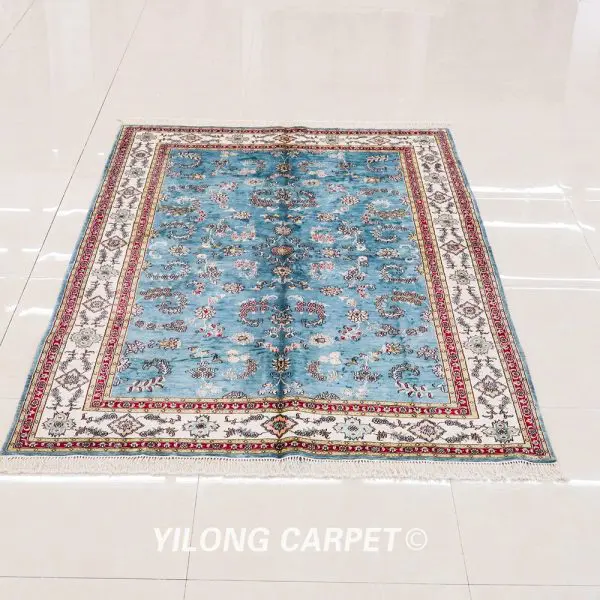 Pakistan Carpet Light Blue Handmade Carpet Silk Oriental Rug 6x9ft