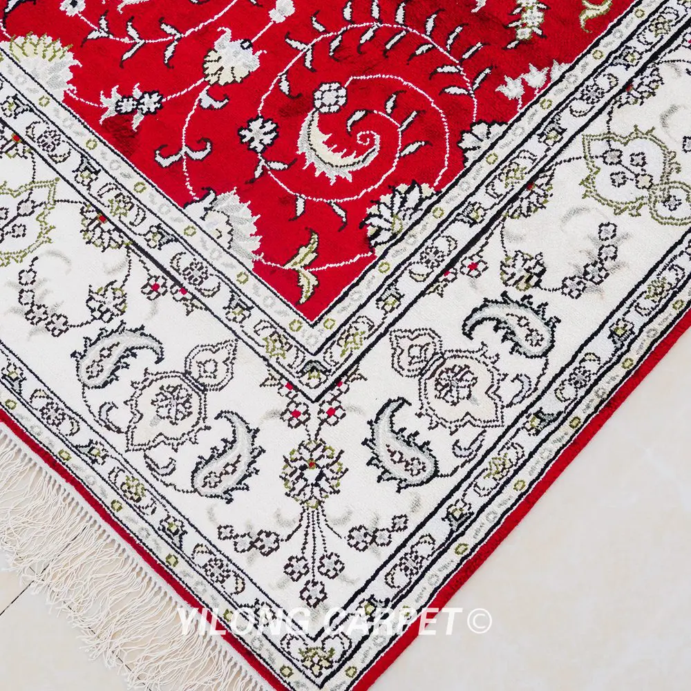 Pakistan Silk Rug Red Hand Knotted Oriental Silk Room Rug 5x8ft - Image 4