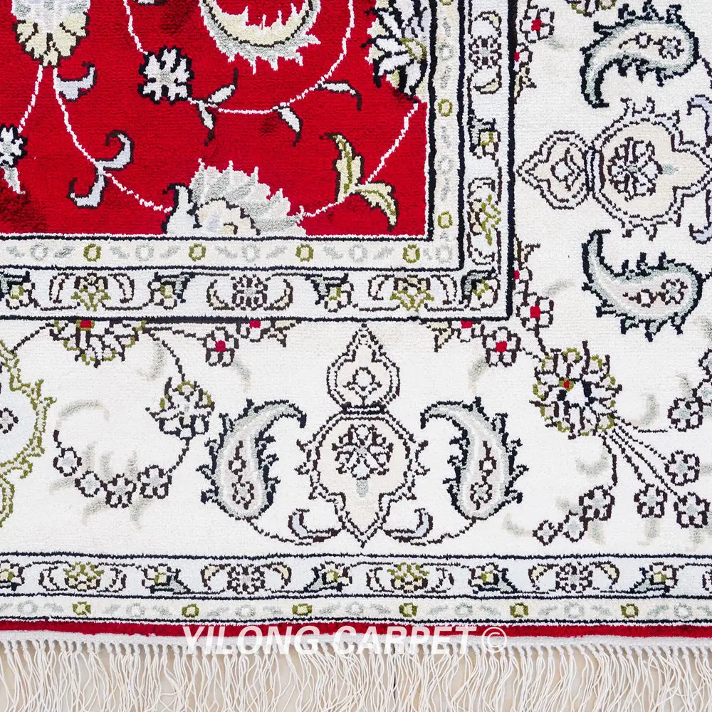 Pakistan Silk Rug Red Hand Knotted Oriental Silk Room Rug 5x8ft - Image 5