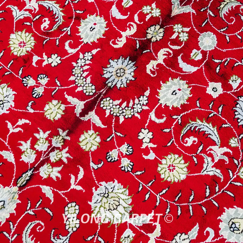 Pakistan Silk Rug Red Hand Knotted Oriental Silk Room Rug 5x8ft - Image 6