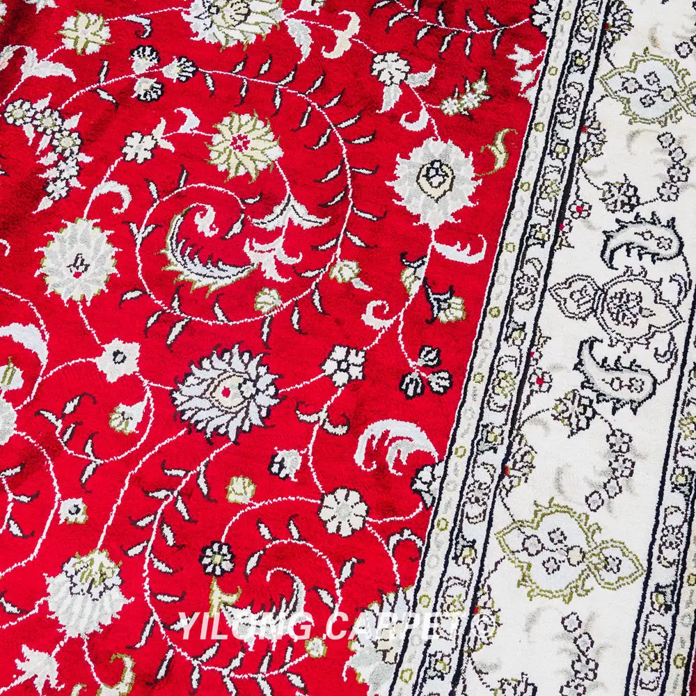 Pakistan Silk Rug Red Hand Knotted Oriental Silk Room Rug 5x8ft - Image 7