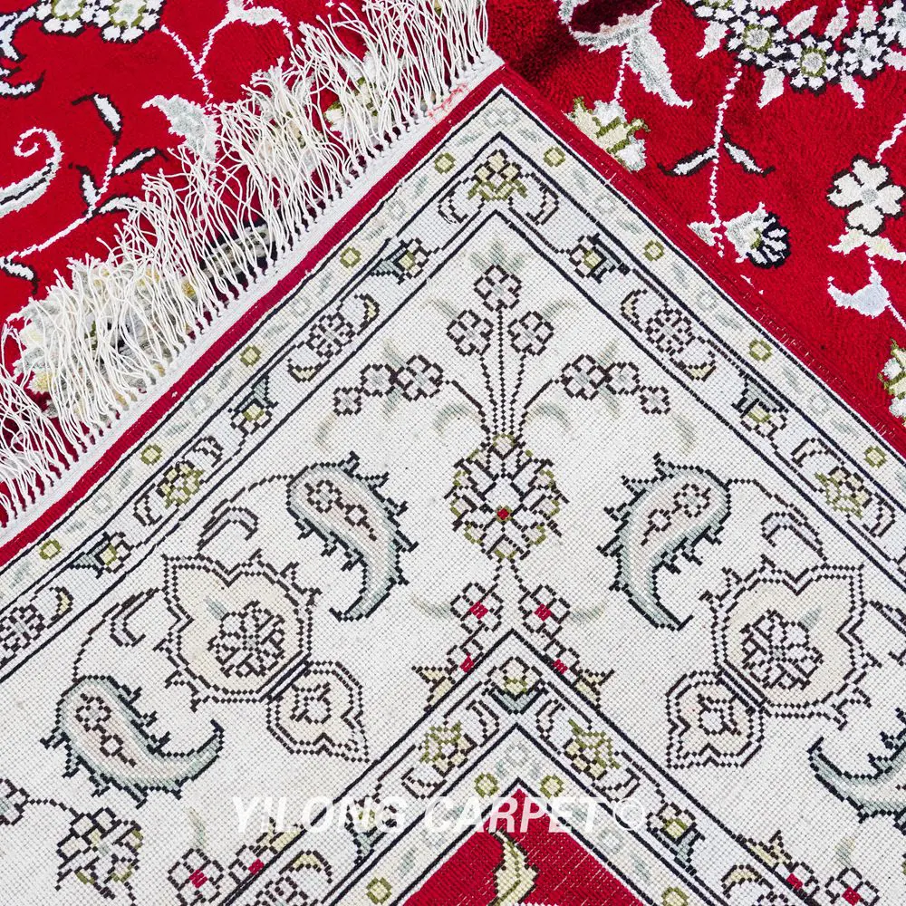 Pakistan Silk Rug Red Hand Knotted Oriental Silk Room Rug 5x8ft - Image 9