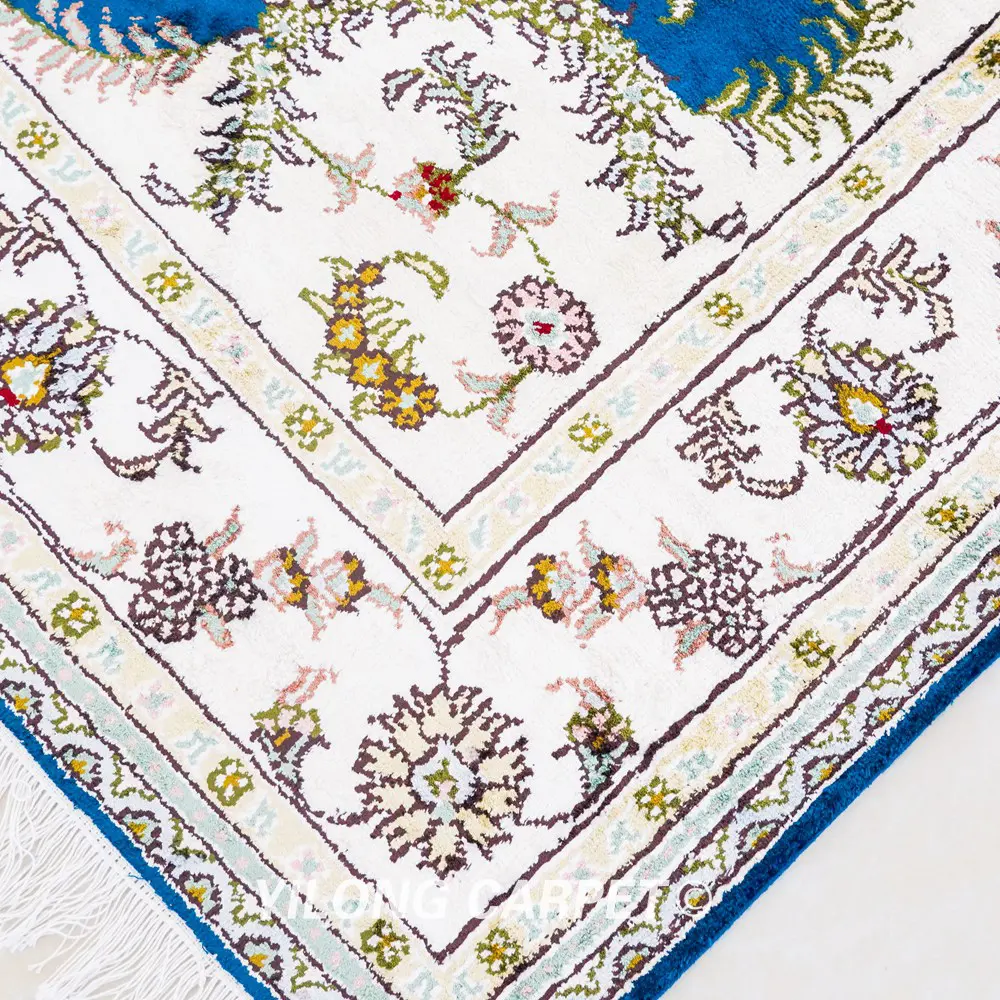 Pakistan Silk Rug Blue Persian Area Silk Handmade Rug 4x6ft - Image 5