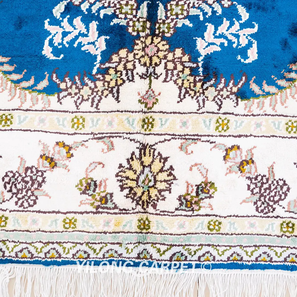 Pakistan Silk Rug Blue Persian Area Silk Handmade Rug 4x6ft - Image 6