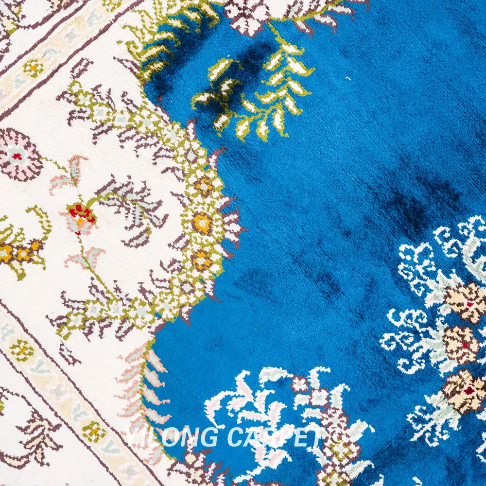 Pakistan Silk Rug Blue Persian Area Silk Handmade Rug 4x6ft - Image 7