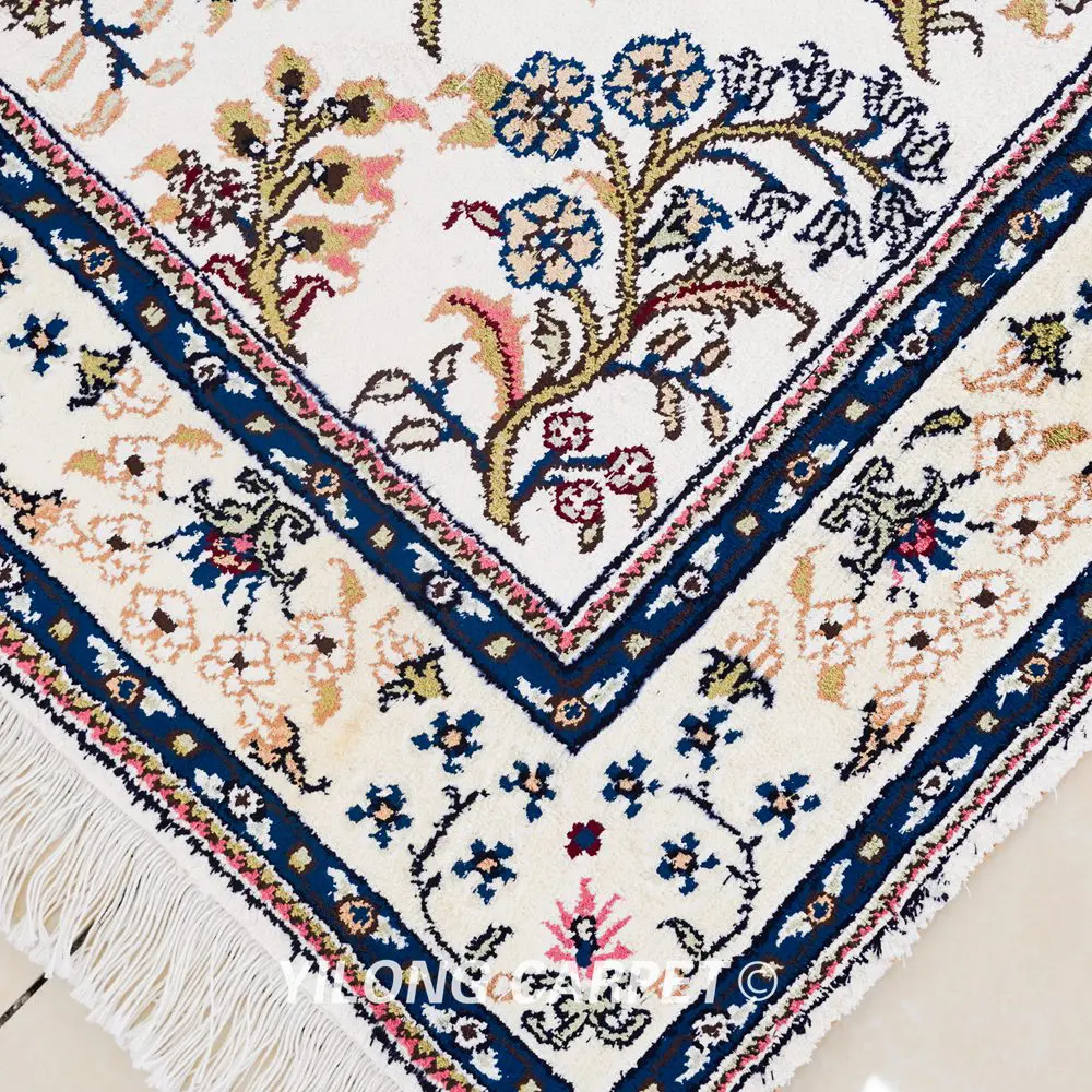 Pakistan Silk Rug Handmade Beige Floral Persian Rug  3x5ft - Image 5