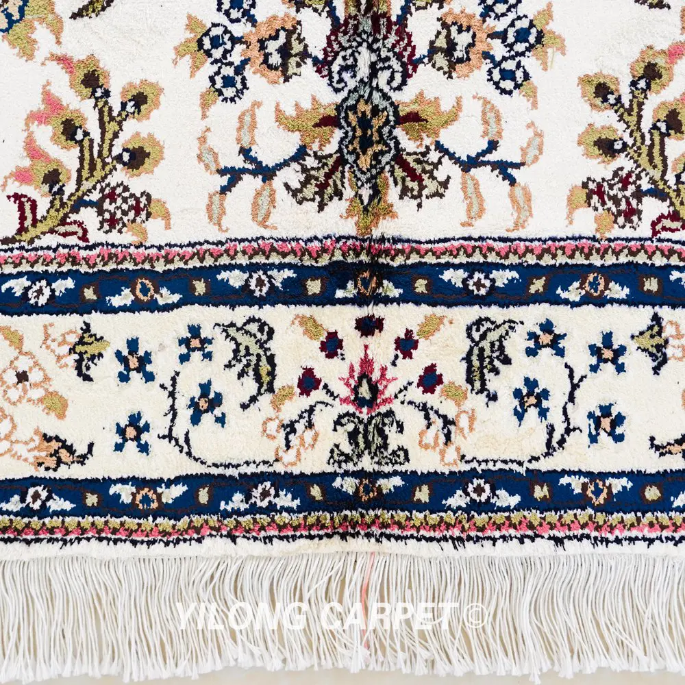 Pakistan Silk Rug Handmade Beige Floral Persian Rug  3x5ft - Image 6