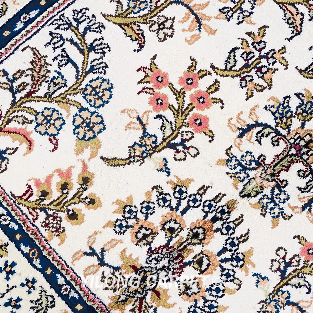 Pakistan Silk Rug Handmade Beige Floral Persian Rug  3x5ft - Image 7