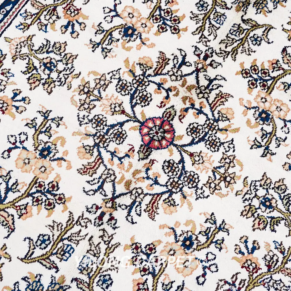 Pakistan Silk Rug Handmade Beige Floral Persian Rug  3x5ft - Image 8