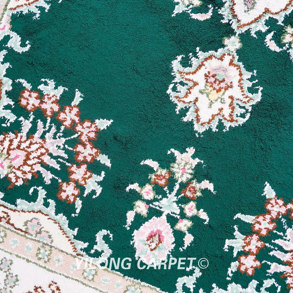 Pakistan Rug Silk Hand Knotted Green Oriental Carpet 2.5x4ft - Image 7