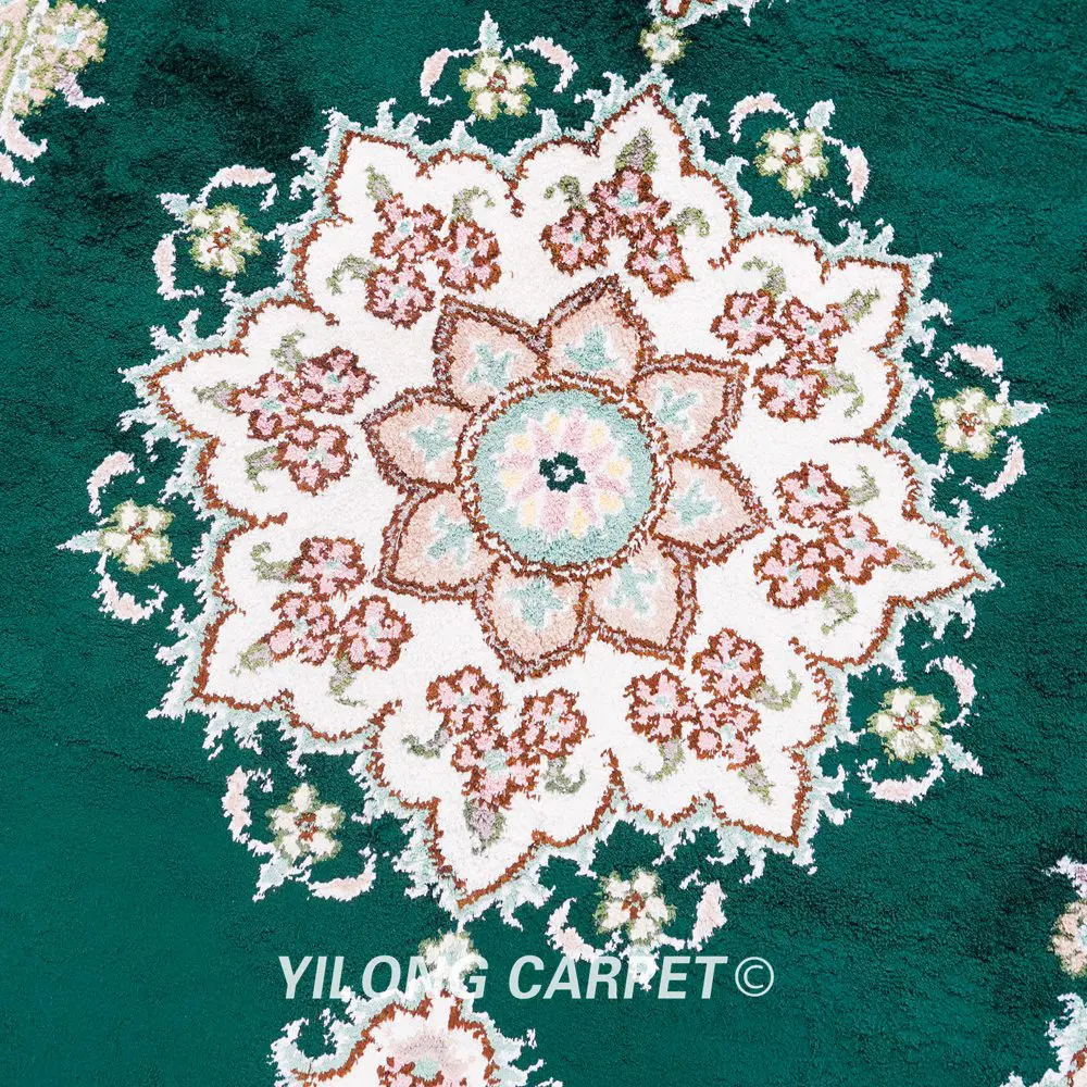 Pakistan Rug Silk Hand Knotted Green Oriental Carpet 2.5x4ft - Image 8