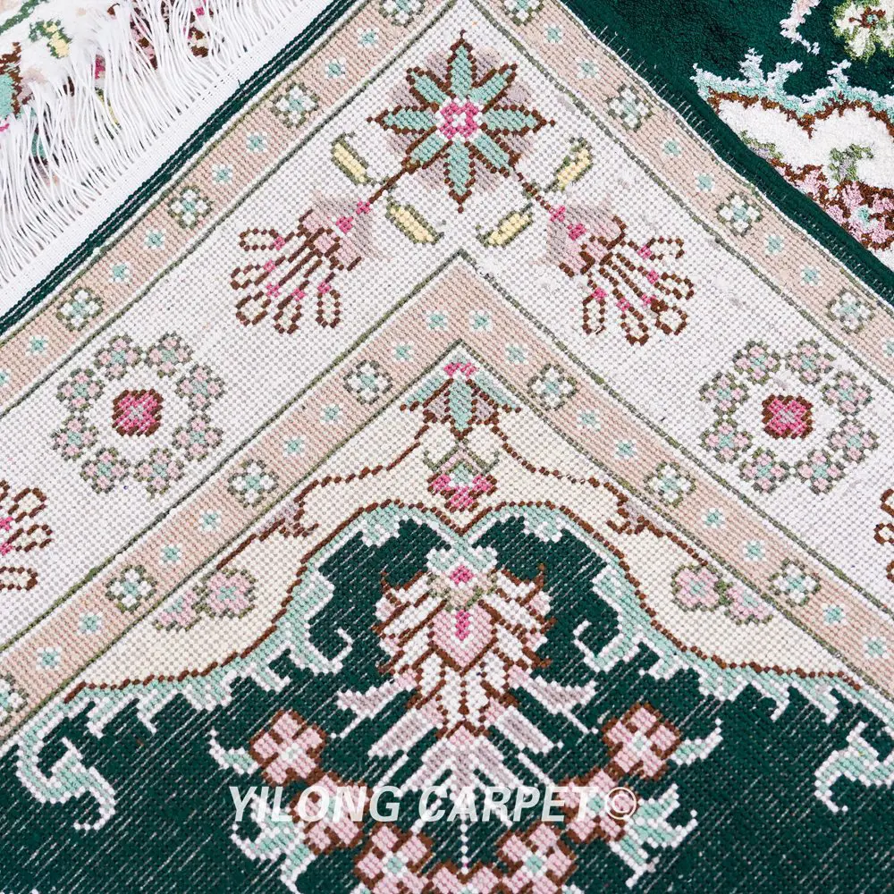 Pakistan Rug Silk Hand Knotted Green Oriental Carpet 2.5x4ft - Image 9