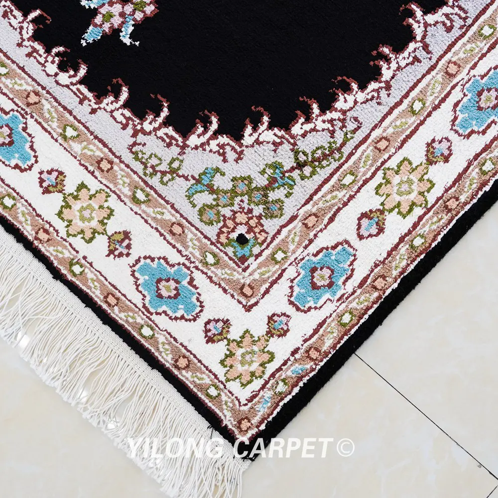 Pakistan Silk Rug Black Persian Hand Knotted Silk Rug 2x3ft - Image 5