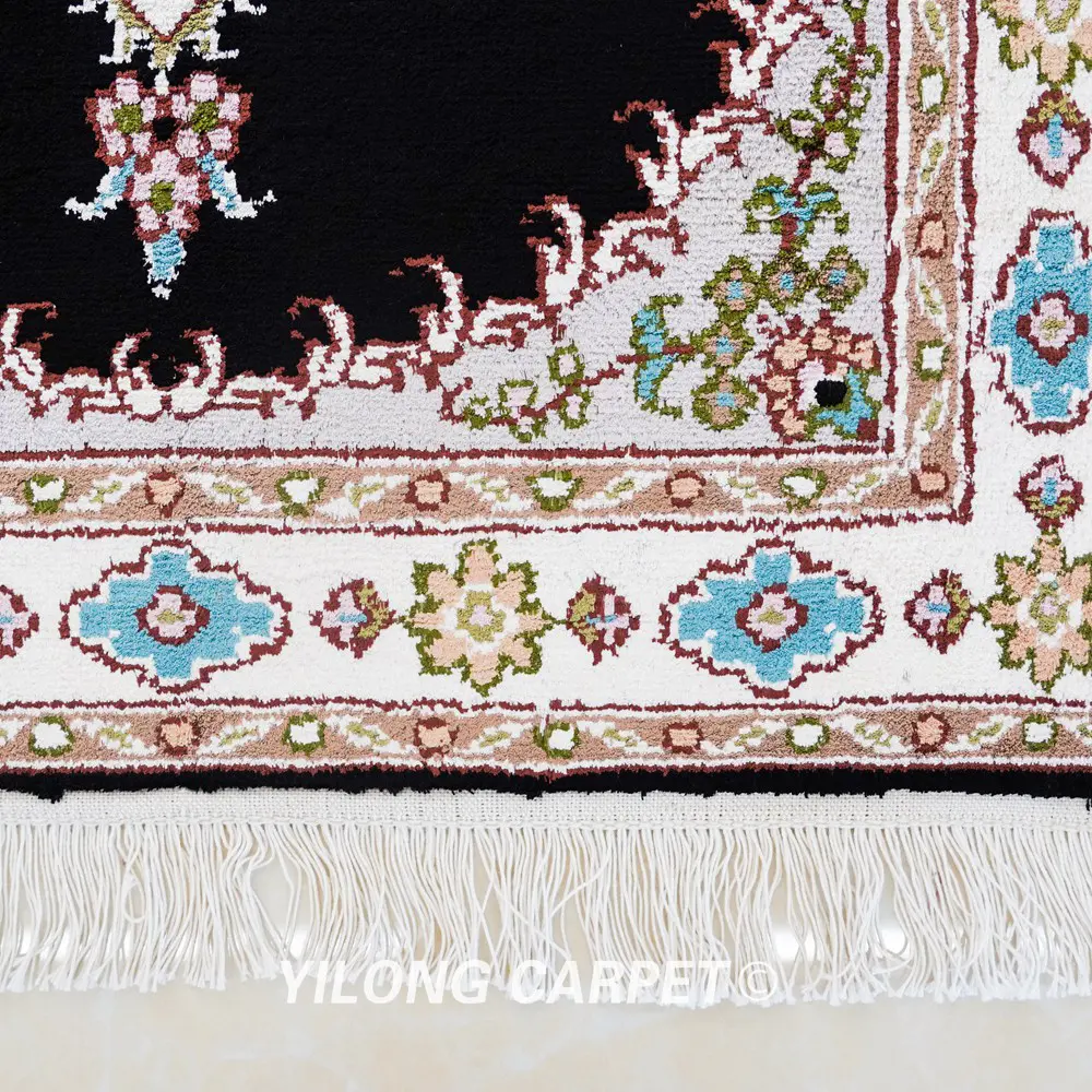 Pakistan Silk Rug Black Persian Hand Knotted Silk Rug 2x3ft - Image 6