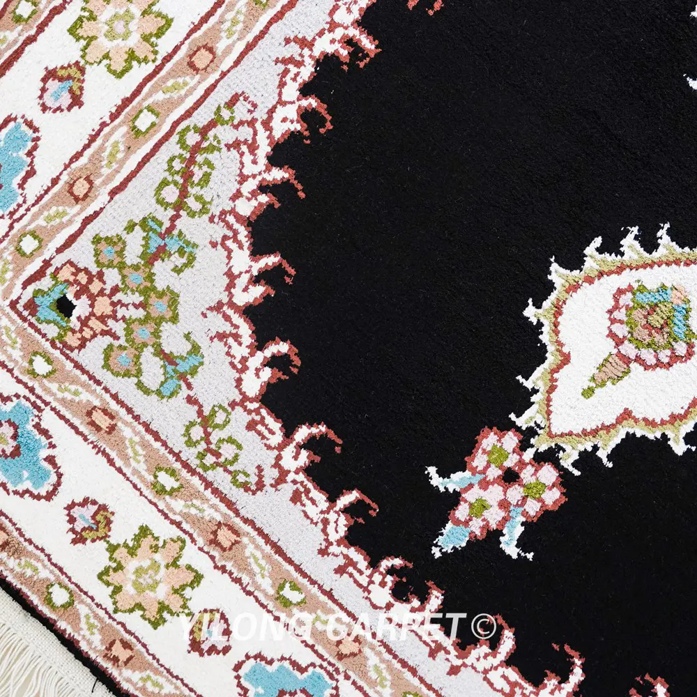 Pakistan Silk Rug Black Persian Hand Knotted Silk Rug 2x3ft - Image 7