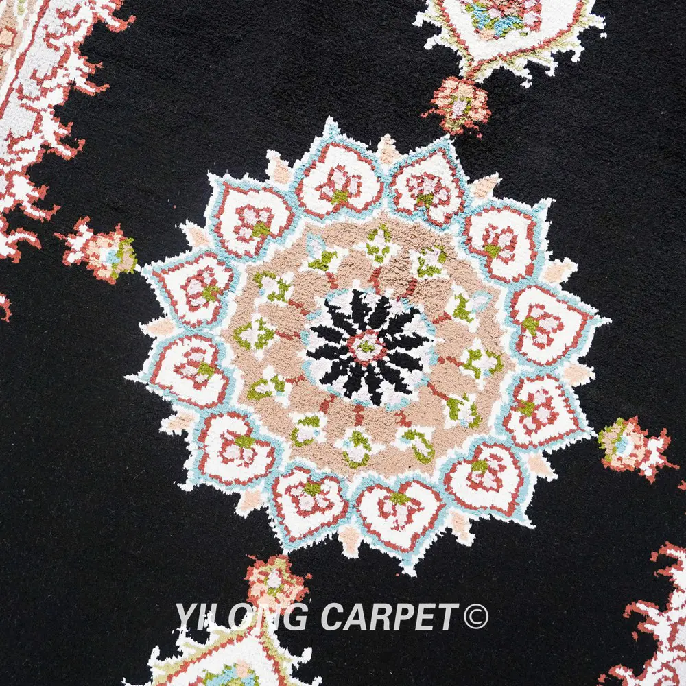 Pakistan Silk Rug Black Persian Hand Knotted Silk Rug 2x3ft - Image 8