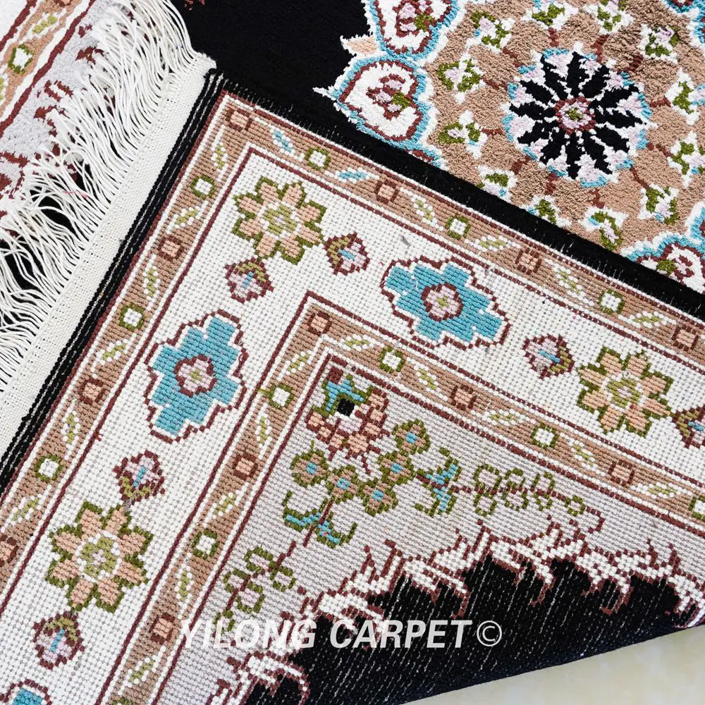 Pakistan Silk Rug Black Persian Hand Knotted Silk Rug 2x3ft - Image 9