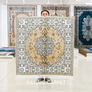 Pakistan Carpet Hand Knotted Silk Oriental Square Rug 4x4ft