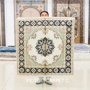 Pakistan Silk Rug Hand Knotted Silk Oriental Square Rug 4x4ft