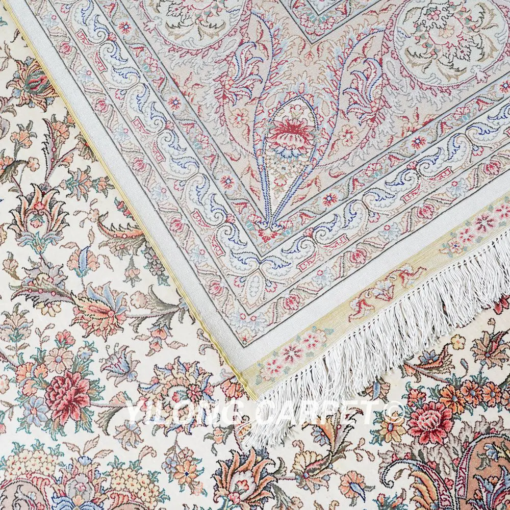 Kashmir Pure Silk Floral Carpet Oriental Handmade Silk Carpet 8x10ft - Image 8