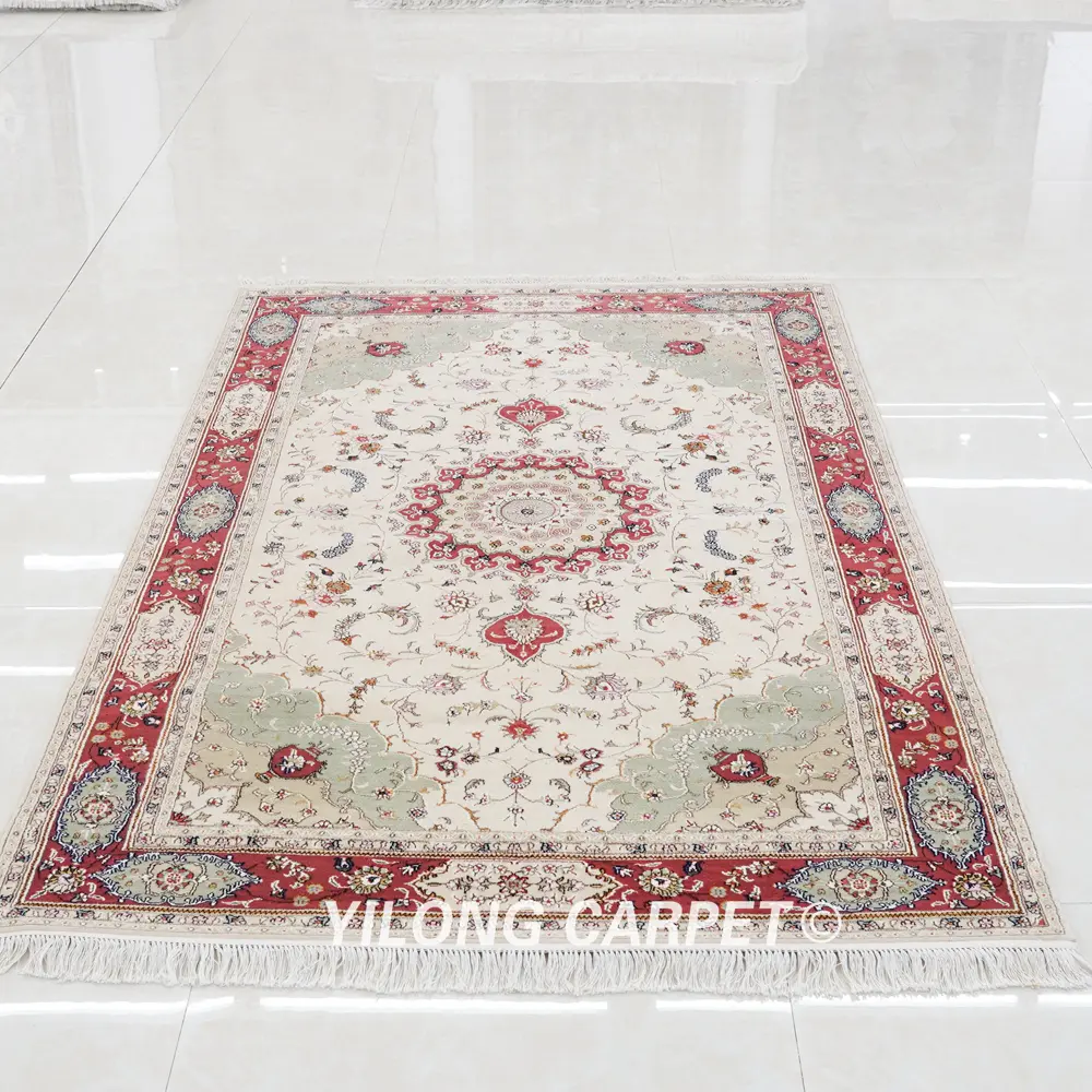 Persian Isfahan Wool Rug Silk Handmade Traditional Beige Area Carpet 5x8ft - Image 3