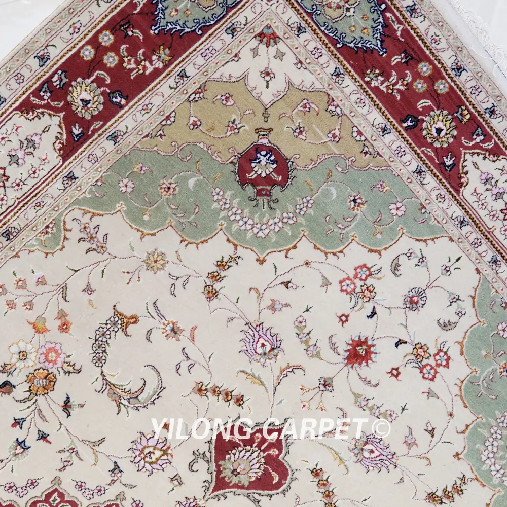 Persian Isfahan Wool Rug Silk Handmade Traditional Beige Area Carpet 5x8ft - Image 8