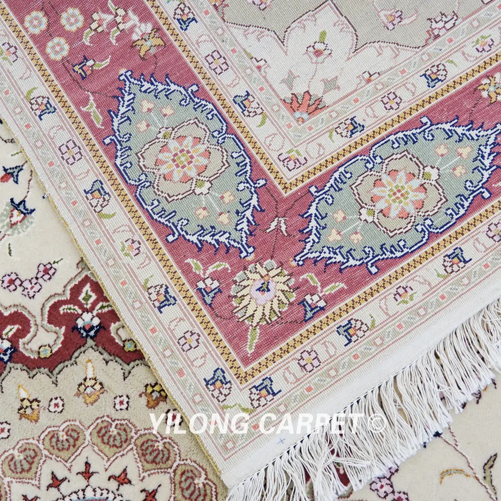 Persian Isfahan Wool Rug Silk Handmade Traditional Beige Area Carpet 5x8ft - Image 9