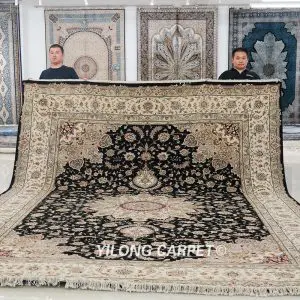 Wool Silk Carpet Traditional Soft Thick Beige Persian Carpet