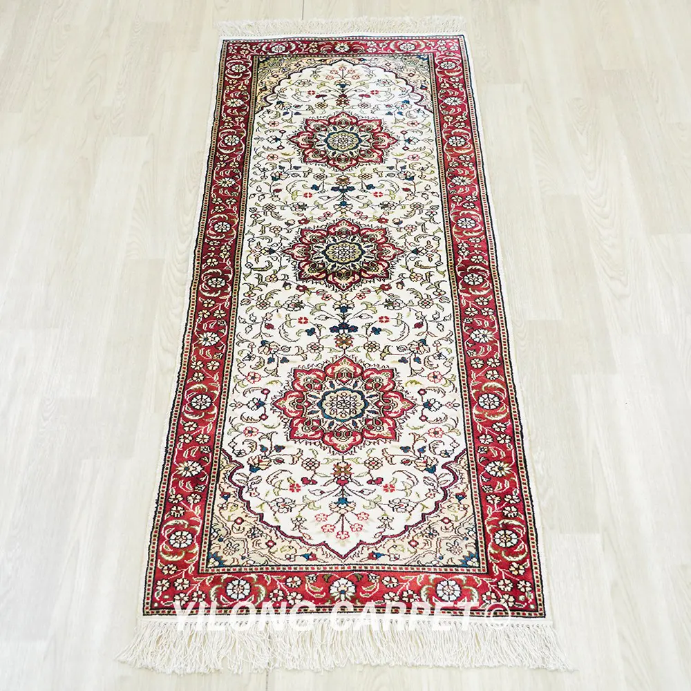 Persian Rug Runner Red Floral Hand Knotted Silk Rug 2.5x6ft - Image 3