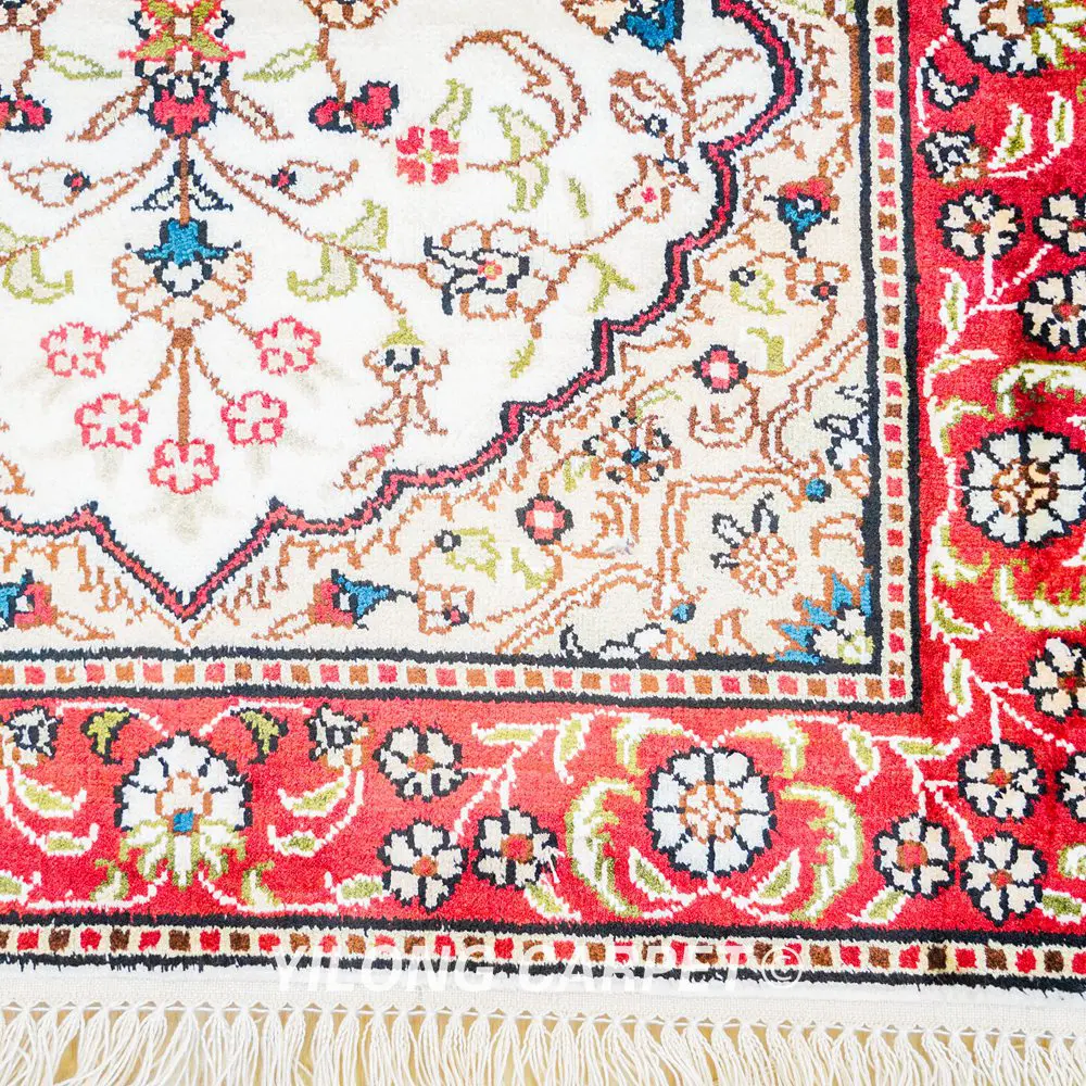 Persian Rug Runner Red Floral Hand Knotted Silk Rug 2.5x6ft - Image 4