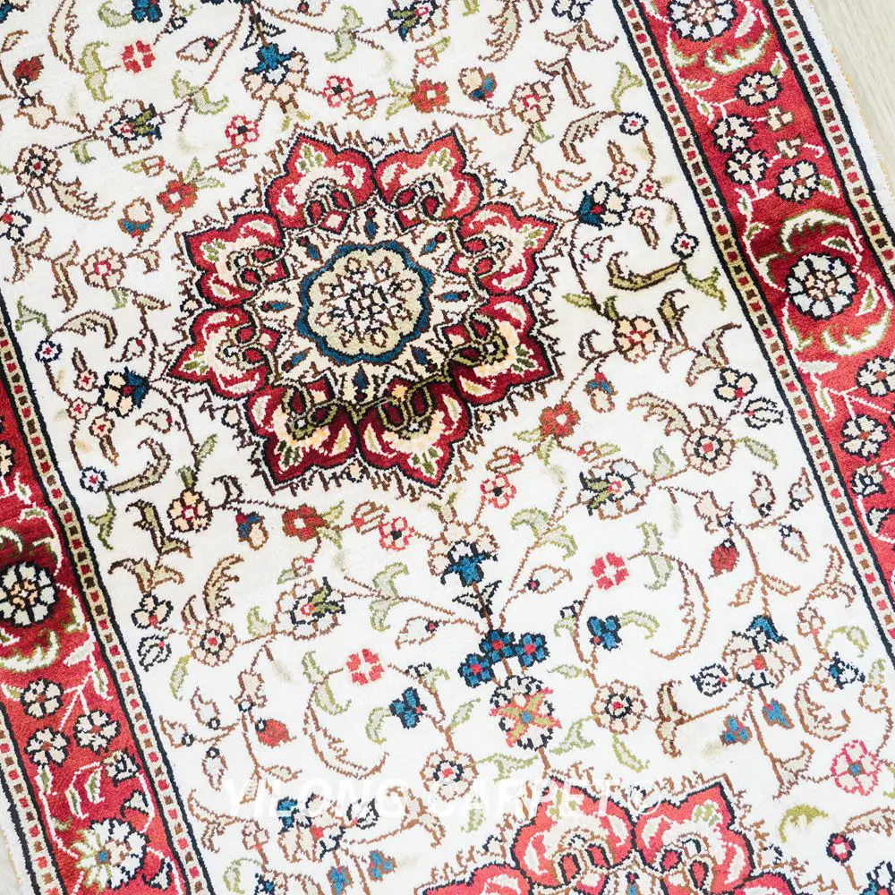 Persian Rug Runner Red Floral Hand Knotted Silk Rug 2.5x6ft - Image 7