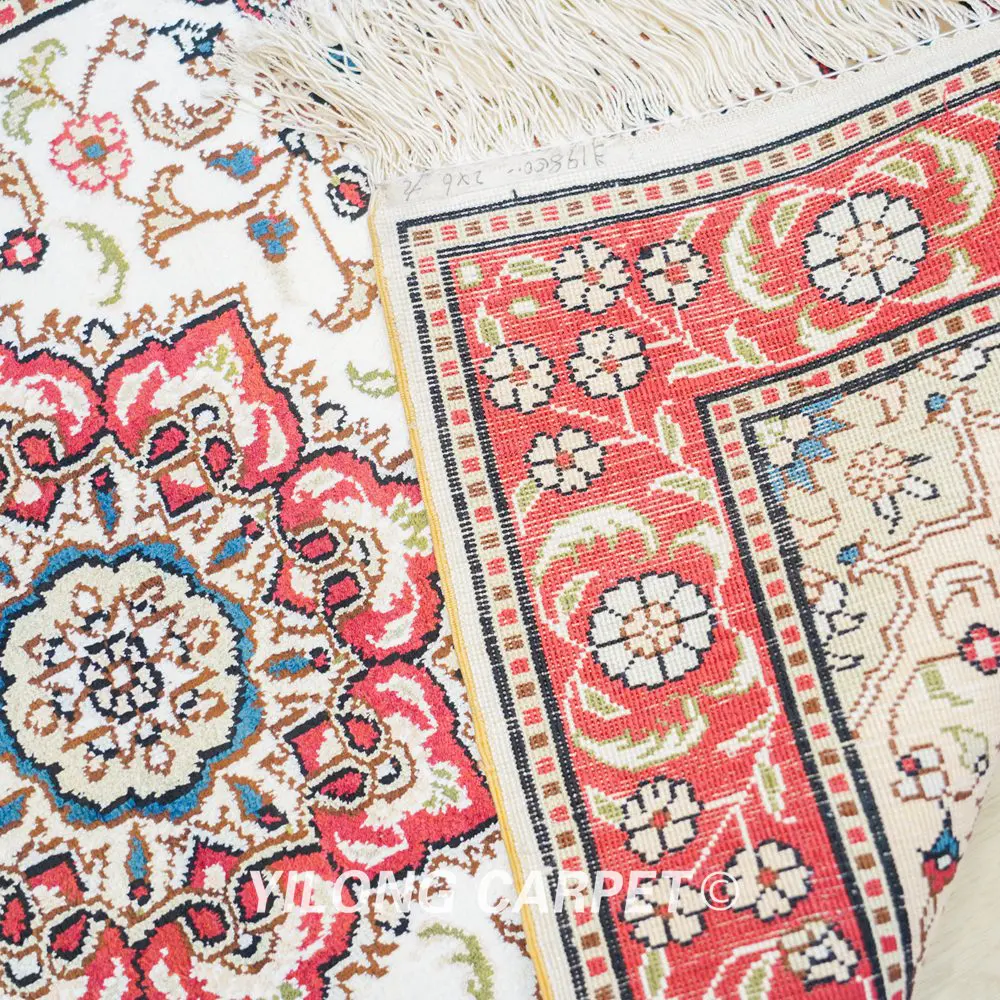 Persian Rug Runner Red Floral Hand Knotted Silk Rug 2.5x6ft - Image 9