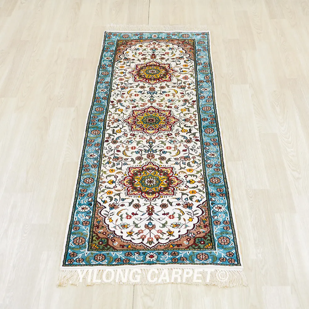 Persian Rug Runner Light Blue Floral Hand Knotted Silk Rug 2.5x6ft - Image 3