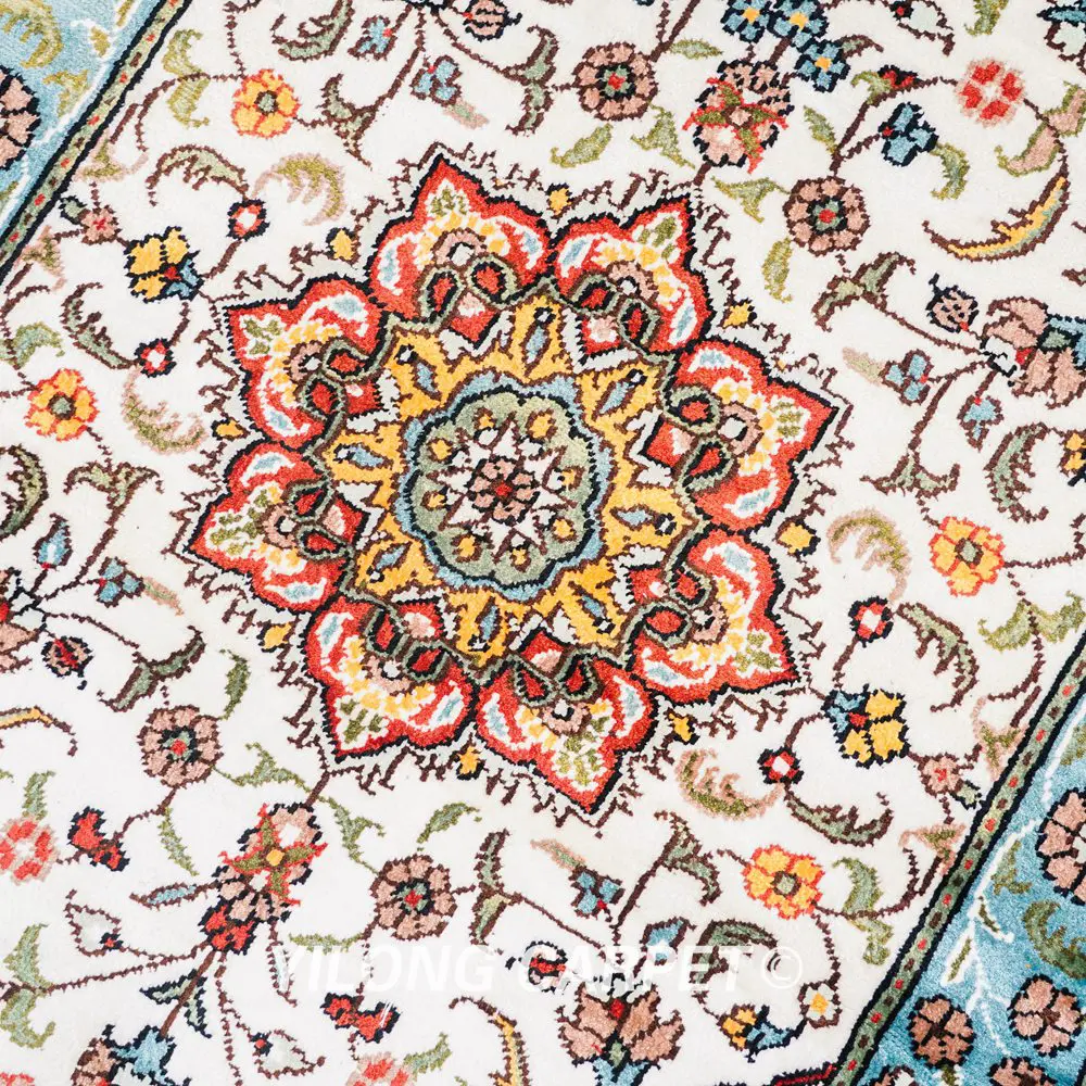 Persian Rug Runner Light Blue Floral Hand Knotted Silk Rug 2.5x6ft - Image 5