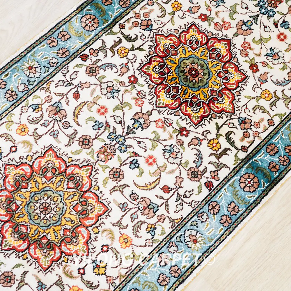 Persian Rug Runner Light Blue Floral Hand Knotted Silk Rug 2.5x6ft - Image 6