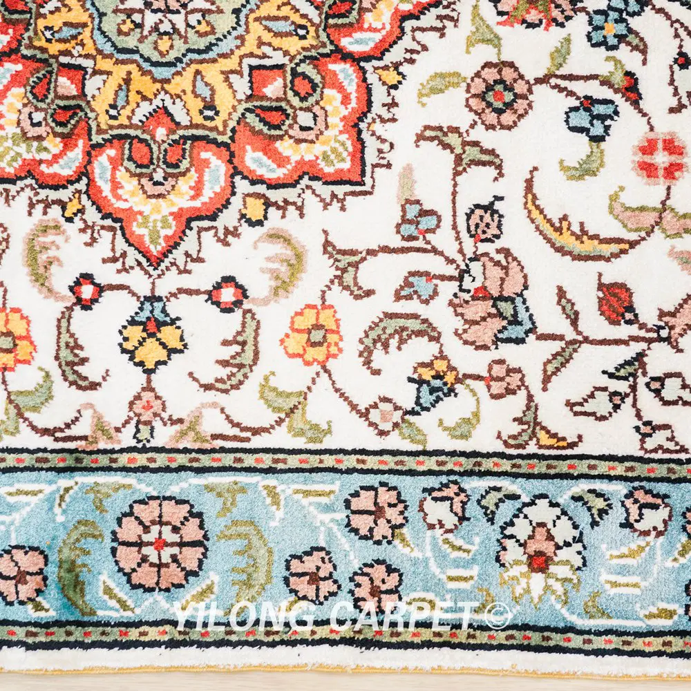 Persian Rug Runner Light Blue Floral Hand Knotted Silk Rug 2.5x6ft - Image 7