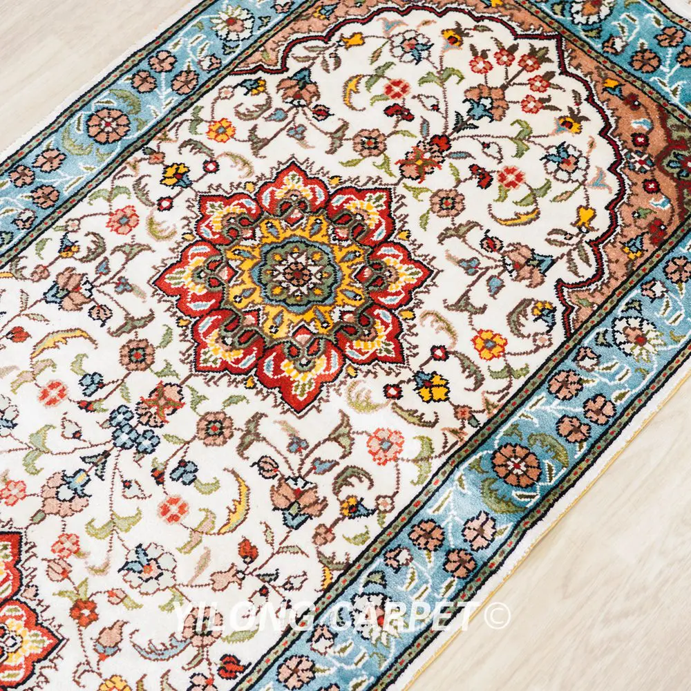 Persian Rug Runner Light Blue Floral Hand Knotted Silk Rug 2.5x6ft - Image 8