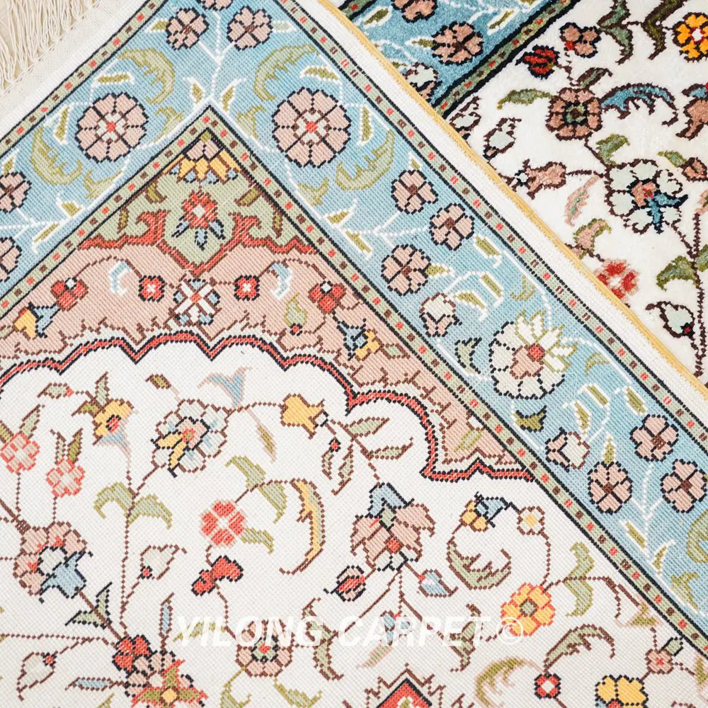 Persian Rug Runner Light Blue Floral Hand Knotted Silk Rug 2.5x6ft - Image 9