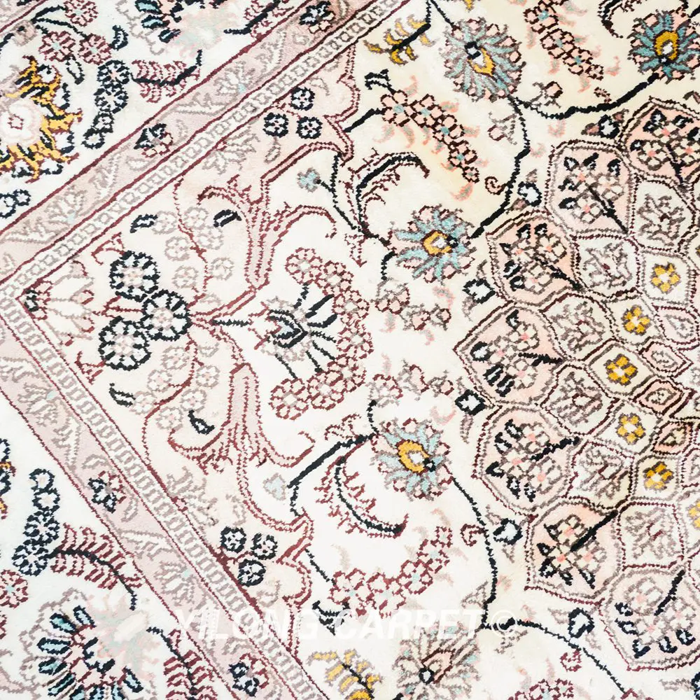 Luxury Handmade Silk Rug Beige Square Rug Collection 4x4ft - Image 5