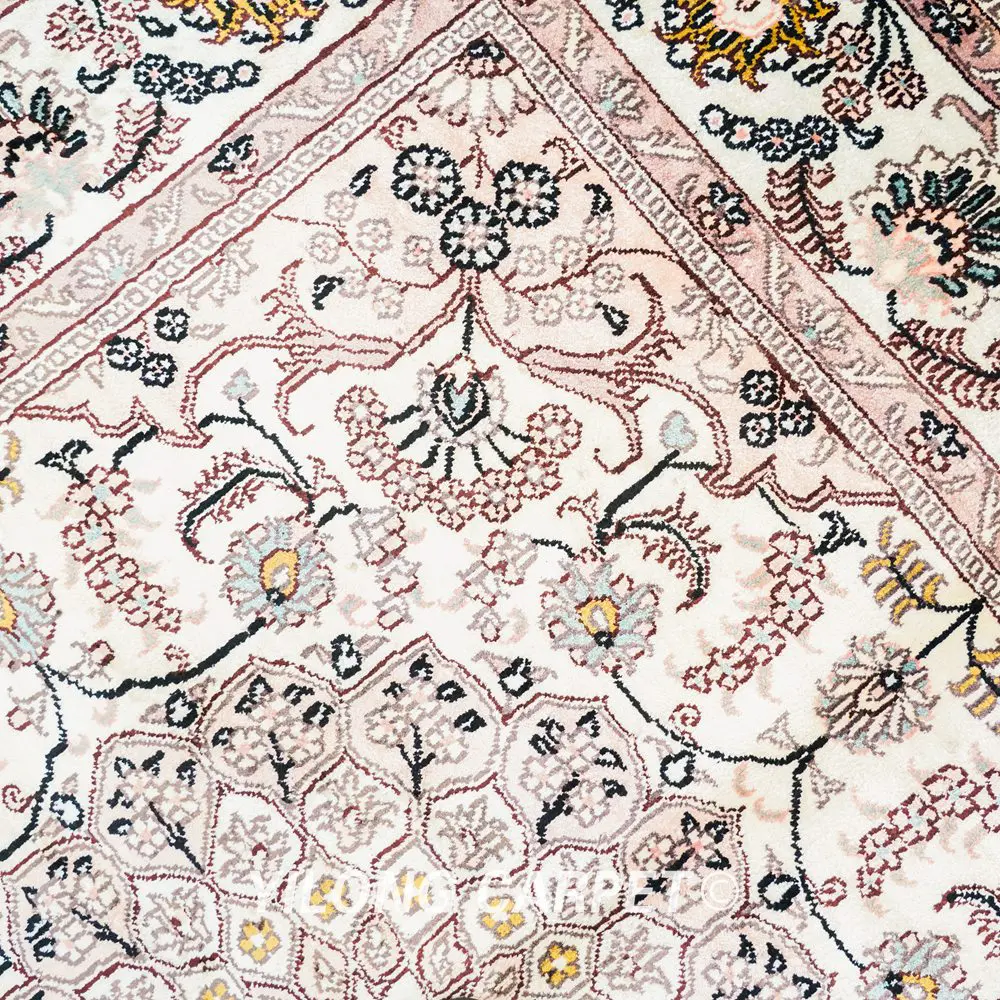 Luxury Handmade Silk Rug Beige Square Rug Collection 4x4ft - Image 8