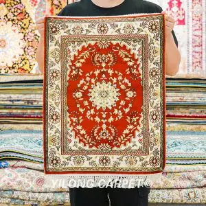 Red Small Persian Rug Hand Knotted Silk Rug 1.5x2ft