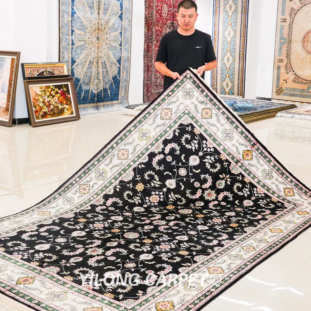 Pakistan Carpet Black Floral Hand knotted Silk Oriental Persian Rug 6x9ft - Image 3