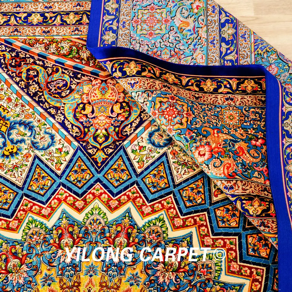 Qum Persian Carpet Dom Handmade Silk Living Room Carpet 8.2x11.48ft - Image 9