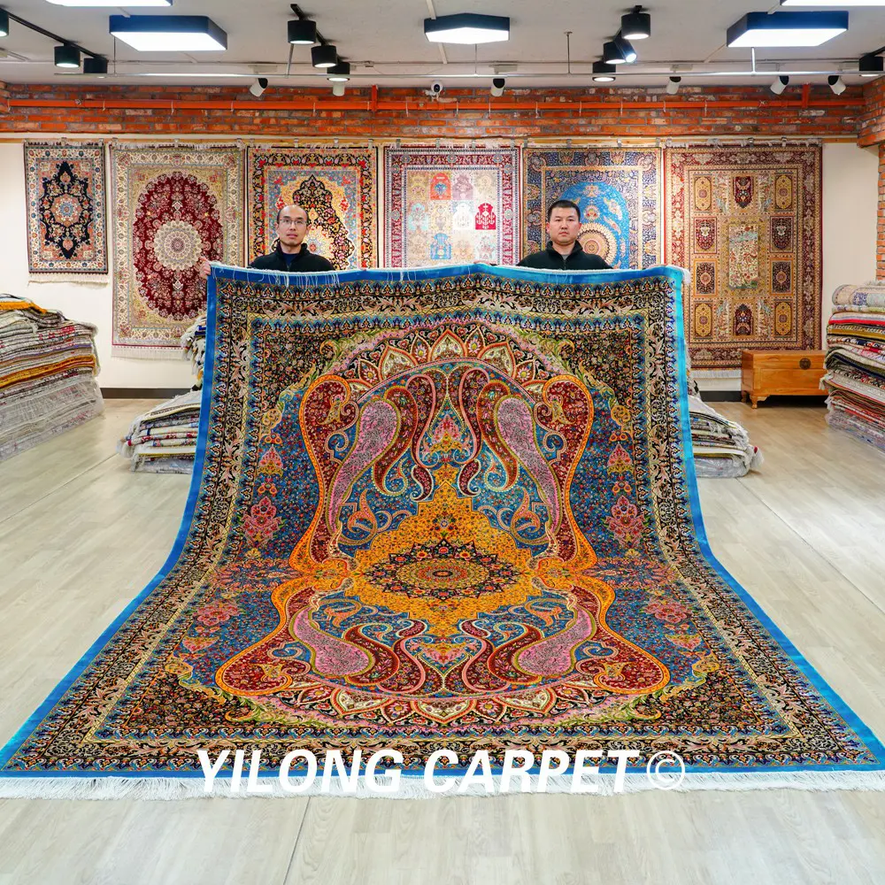 Luxury Qum Persian Rug Handmade Silk Bedroom Carpet 8.2x11.48ft