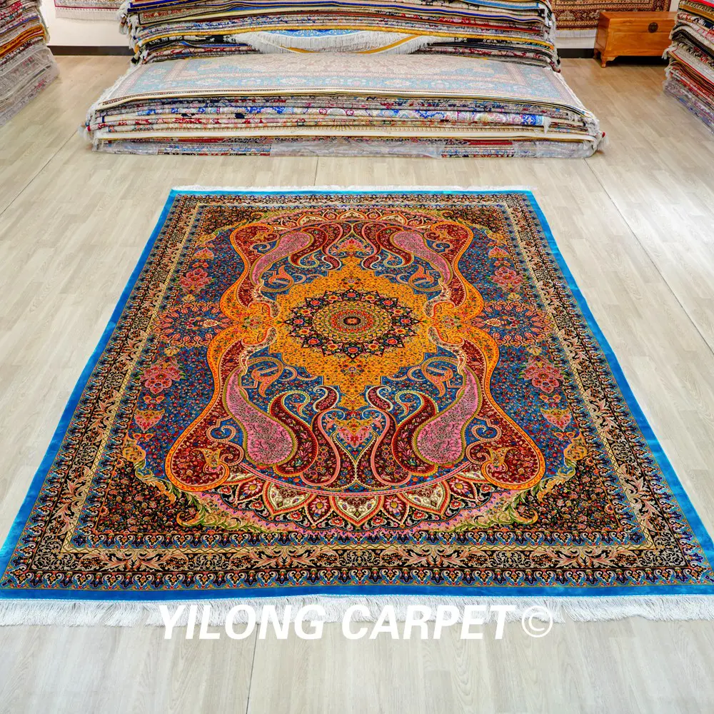 Luxury Qum Persian Rug Handmade Silk Bedroom Carpet 8.2x11.48ft - Image 3