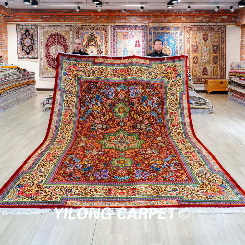 Luxury Qum Carpet Floral Handmade Silk Villa Carpet 8.2x11.48ft